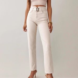 NWT Reformation Cynthia Belted High Rise Straight Jeans